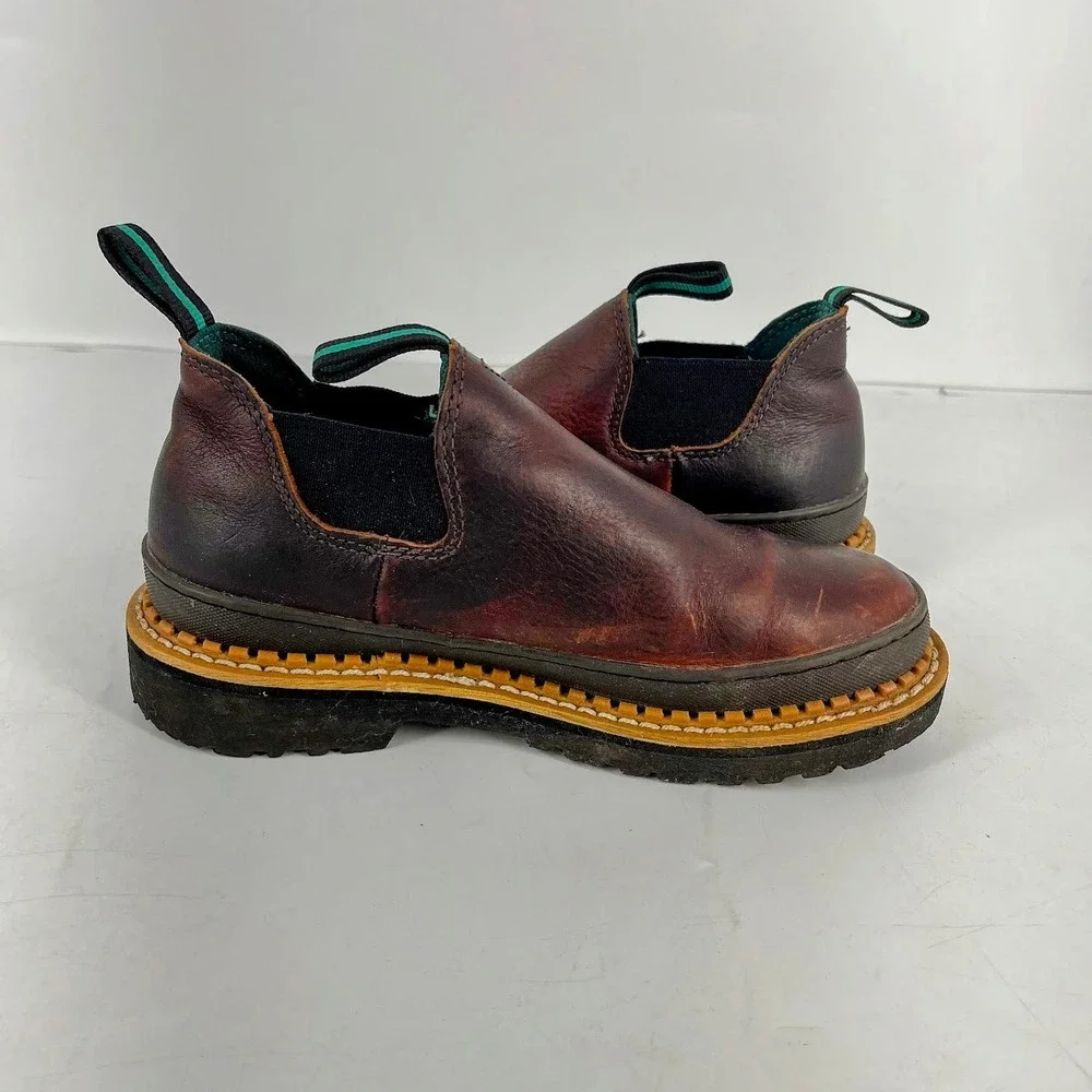 Georgia Boot Brown Leather Slip-On Ankle Boots